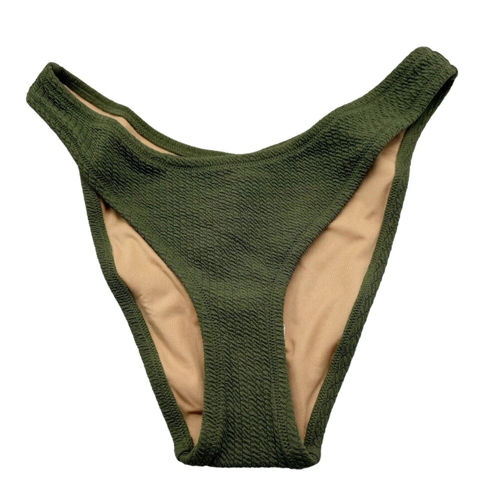 NWT J. Crew Army Green Textured Curved Waist Bikini Bottom Size Small